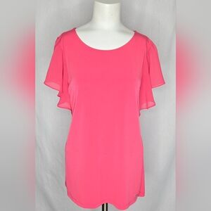 Calvin Klein Vibrant Pink Top W Chiffon Flutter Sleeves Size S NWOT